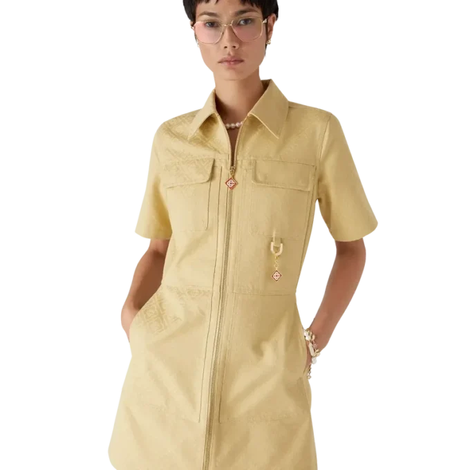 Baumwoll-Jacquard-Kleid mit Monogramm