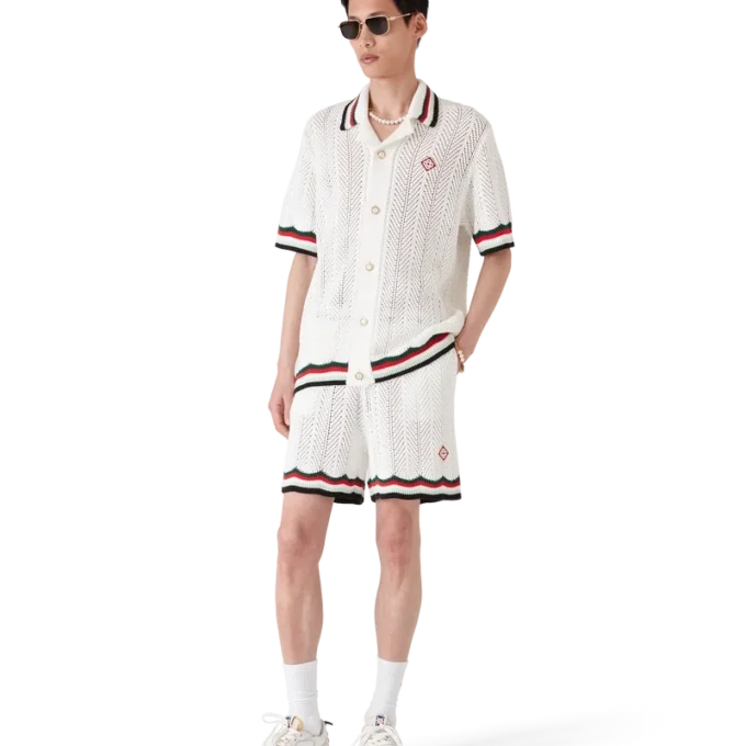 Baumwoll-Shirt „Montagne Ondulee“ mit kurzen Ärmeln und Häkeloptik