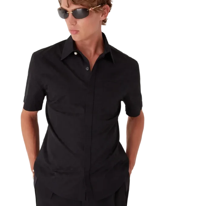 Baumwollhemd mit Monogramm und kurzen Ärmeln