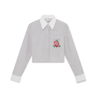 Baumwollhemd mit Nadelstreifen und Stickerei