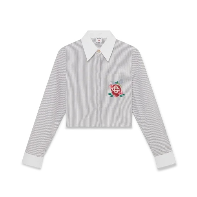 Baumwollhemd mit Nadelstreifen und Stickerei