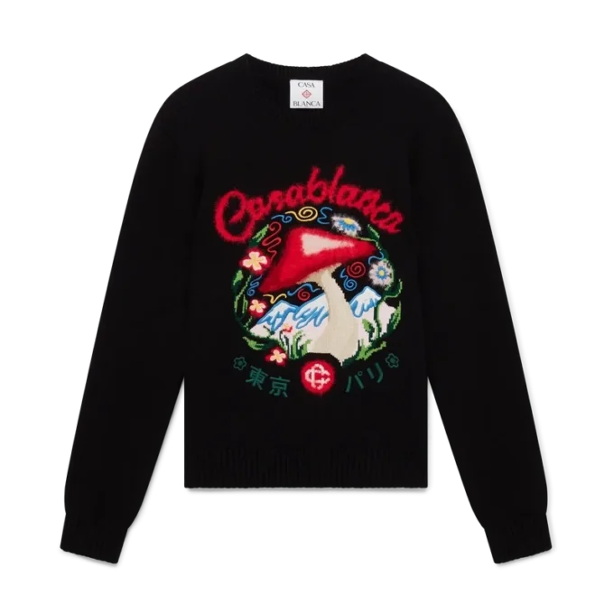 Baumwollpullover mit Pilzstickerei Baumwollpullover mit Pilzstickerei