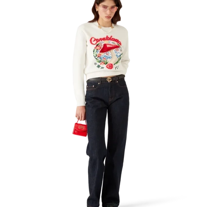 Baumwollpullover mit Pilzstickerei