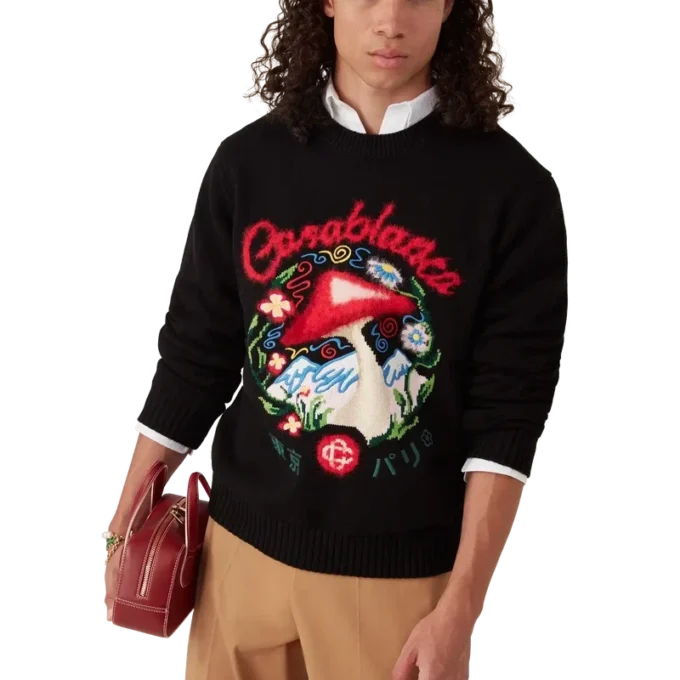 Baumwollpullover mit Pilzstickerei Baumwollpullover mit Pilzstickerei