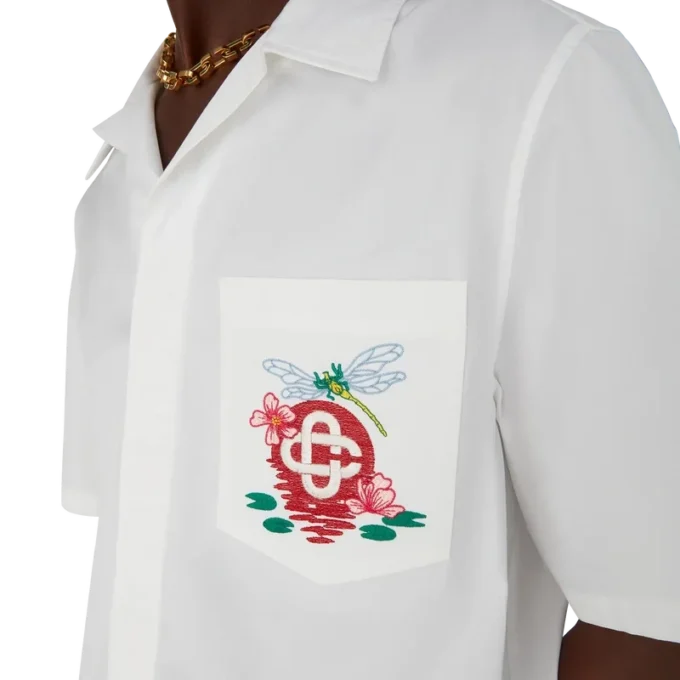 Besticktes Hemd mit kurzen Armen aus Baumwollpopeline