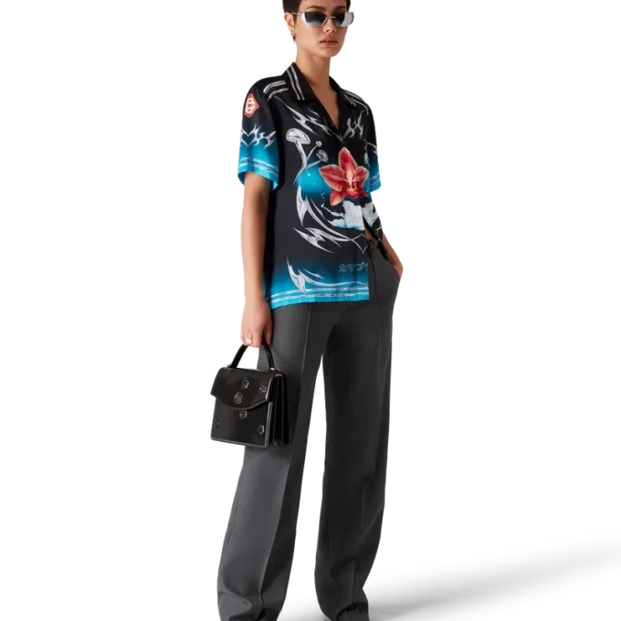 Blades Kurzarm-Hemd aus Seidensatin