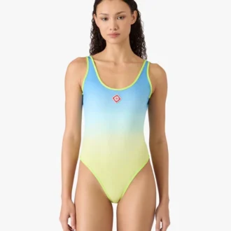 Blau-gelber Badeanzug mit Farbverlauf