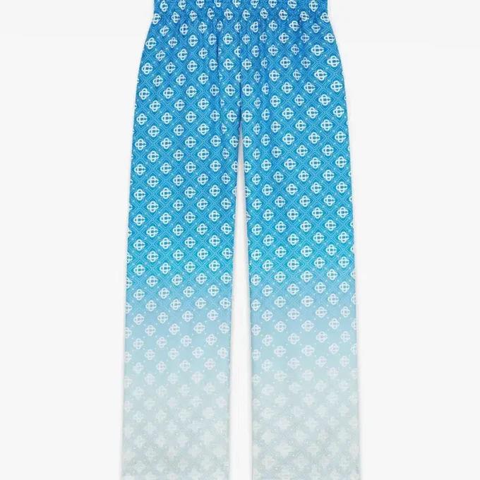 Blaue Seiden-Hose mit Diamond Monogram im Farbverlauf
