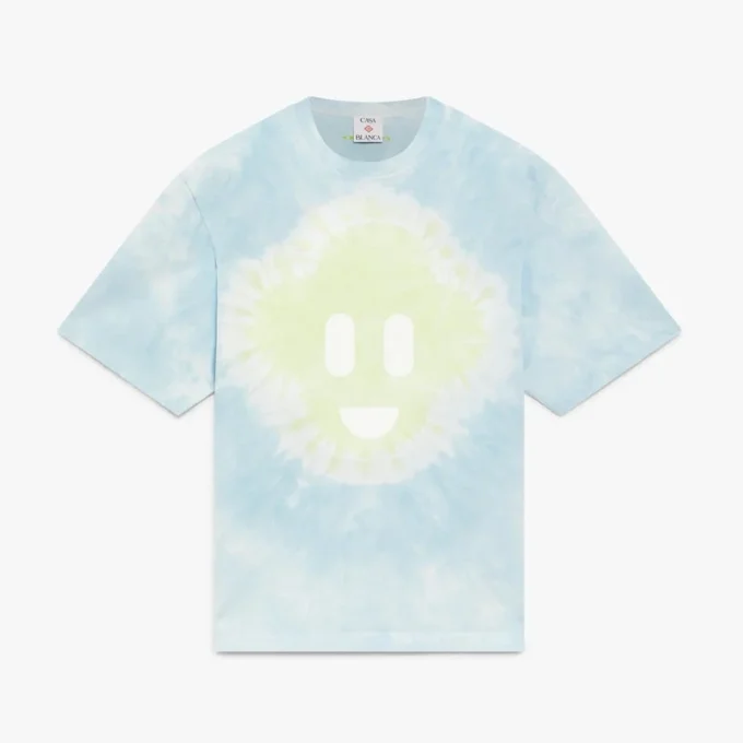 Blaues Oversized-T-Shirt mit kurzen Ärmeln und CC-Smile-Motiv im Tie-Dye-Look