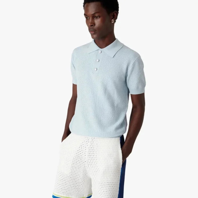 Blaues Pointelle-Monogramm-Poloshirt mit Shorts