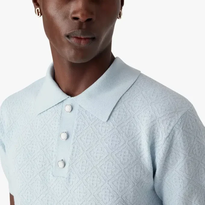 Blaues Pointelle-Monogramm-Poloshirt mit Shorts