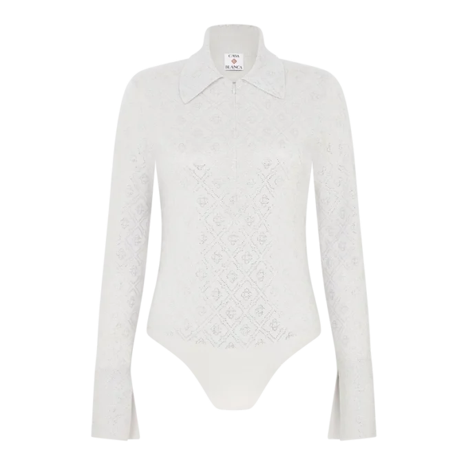 Bodysuit aus Strick mit Kristall-Monogramm