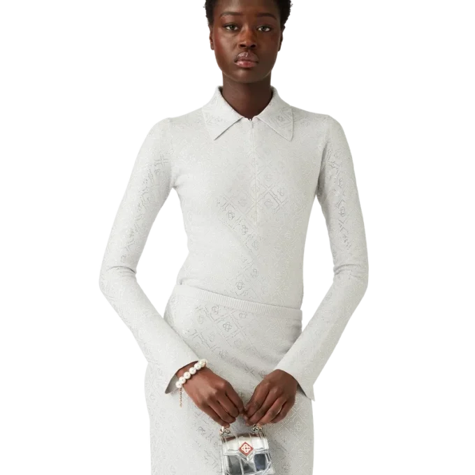 Bodysuit aus Strick mit Kristall-Monogramm