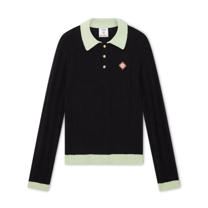 Bouclé-Poloshirt mit langen Ärmeln