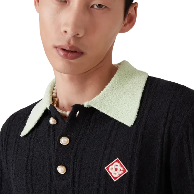 Bouclé-Poloshirt mit langen Ärmeln