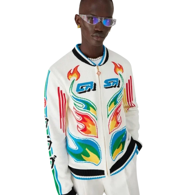 Casa Club-Jacke aus Baumwollstrick mit „Flame Laurel“-Motiv