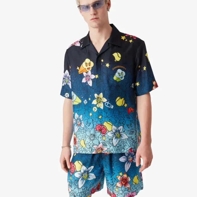 Collage D’icones Graphiques Kurzarm-Seidenhemd