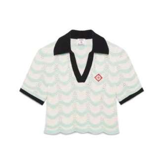 Cotton Wave Crochet Cropped Poloshirt