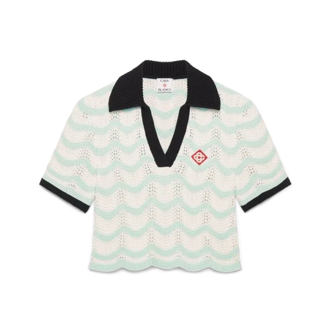 Cotton Wave Crochet Cropped Poloshirt