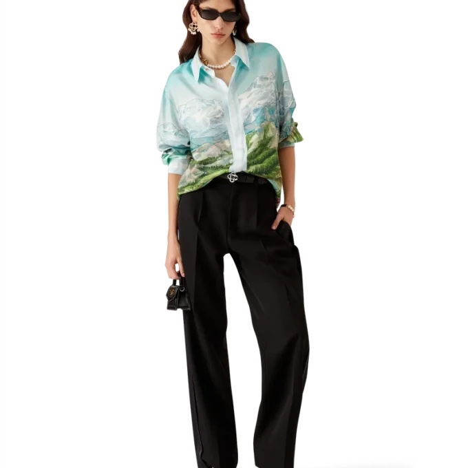 Dalmatian a La Montagne Langarm-Seidenhemd