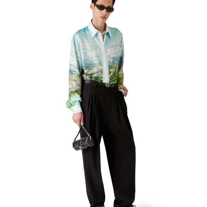 Dalmatian a La Montagne Langarm-Seidenhemd