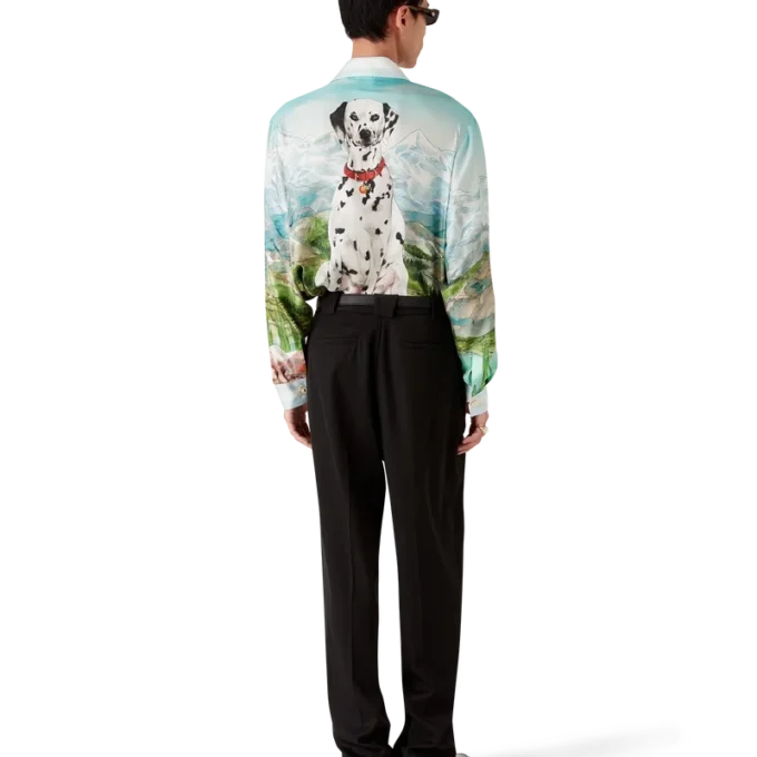 Dalmatian a La Montagne Langarm-Seidenhemd