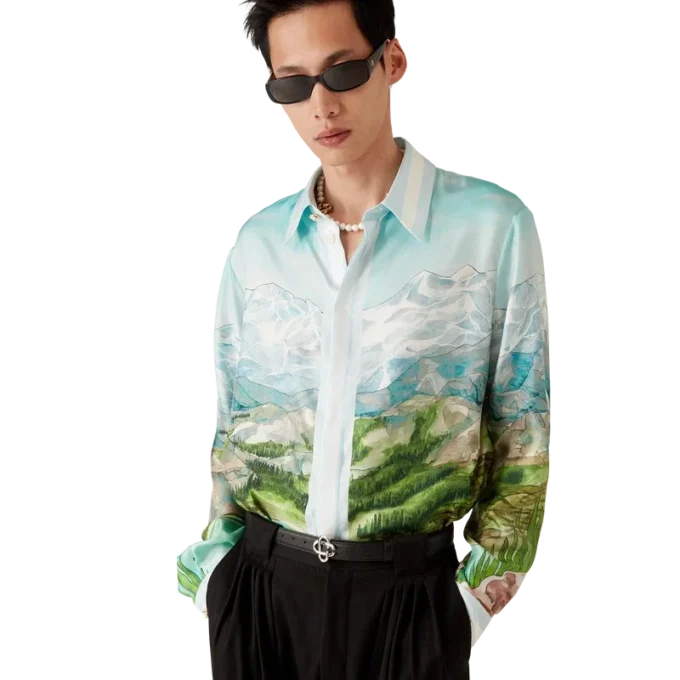 Dalmatian a La Montagne Langarm-Seidenhemd