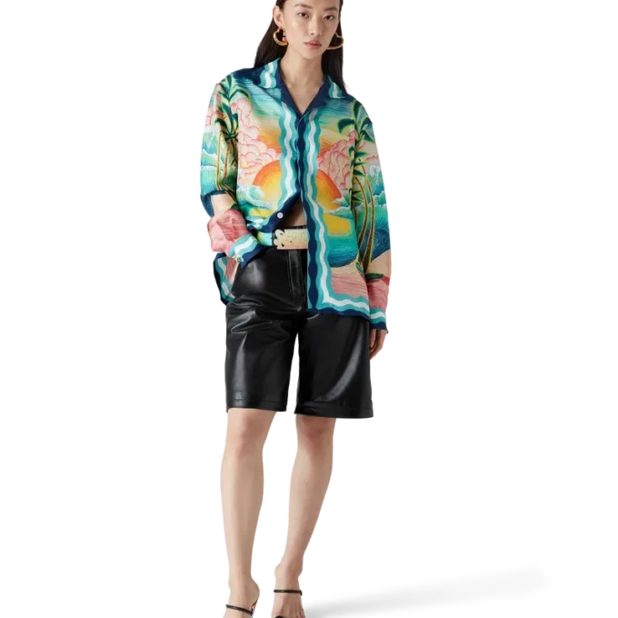 Danse De La Mer Langarm-Seidenhemd