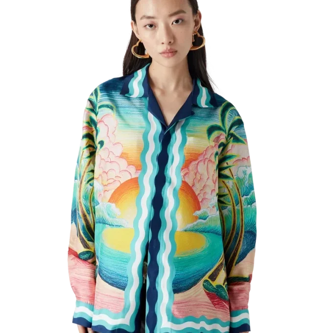 Danse De La Mer Langarm-Seidenhemd