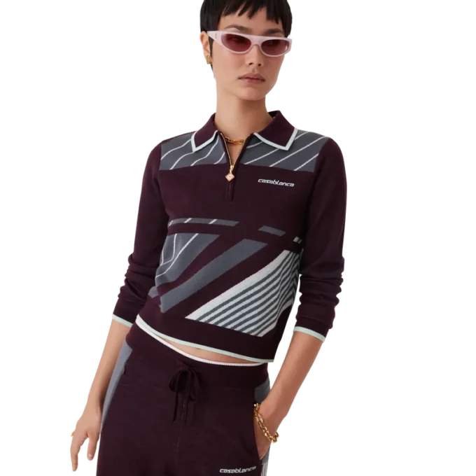 Diagonal Tennis Merino Langarm-Poloshirt