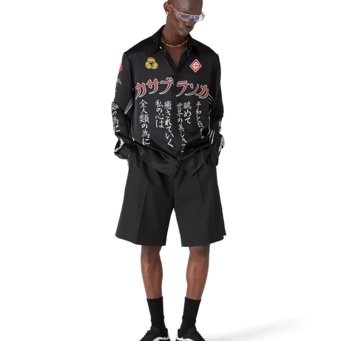 Emblem Langarmhemd aus Seidensatin Emblem Langarmhemd aus Seidensatin