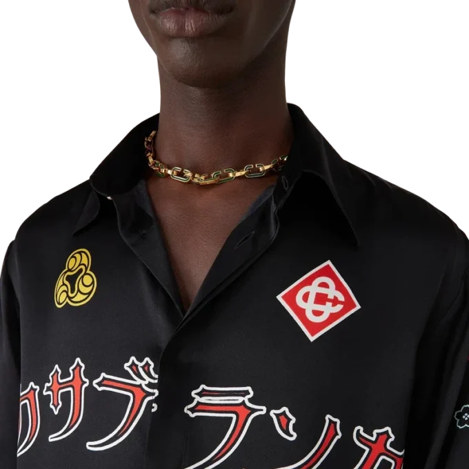 Emblem Langarmhemd aus Seidensatin Emblem Langarmhemd aus Seidensatin