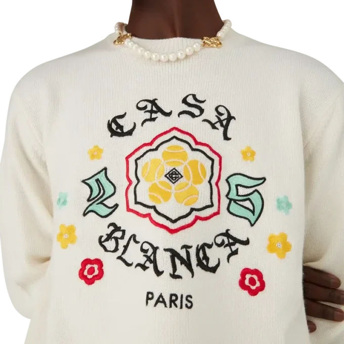 Emblem Merino-Strickpullover mit Rundhalsausschnitt