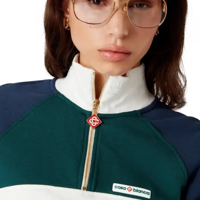 Farbblock-Sweatshirt mit Viertelreißverschluss