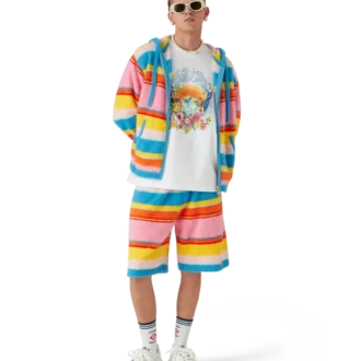 Flauschige, gestreifte Oversize-Shorts