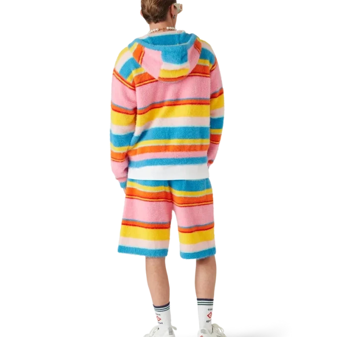 Flauschiges, gestreiftes Oversize-Sweatshirt mit Kapuze