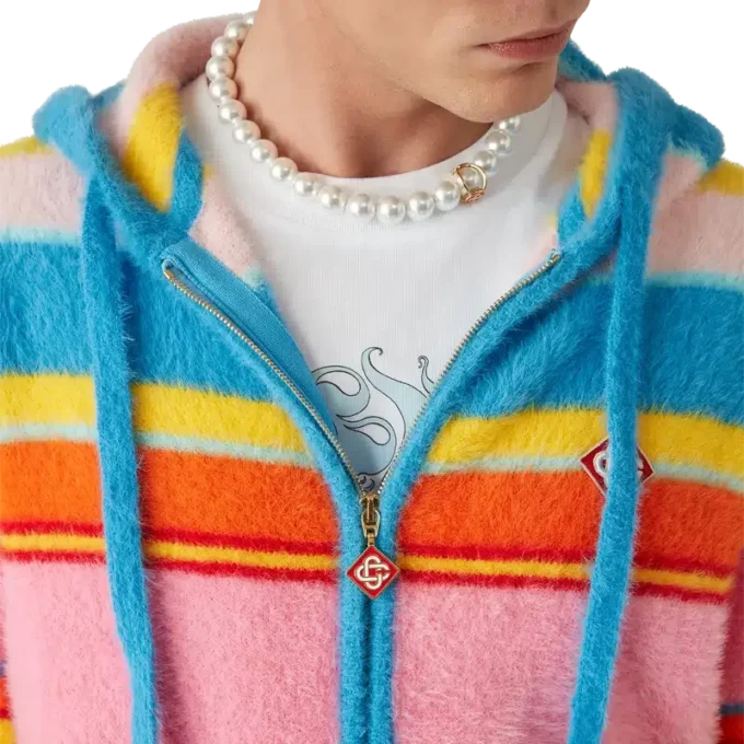 Flauschiges, gestreiftes Oversize-Sweatshirt mit Kapuze