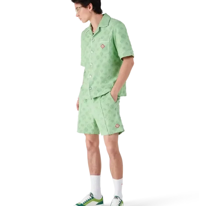 Frottee-Monogramm-Hemd mit kurzen Shorts Frottee-Monogramm-Hemd mit kurzen Shorts