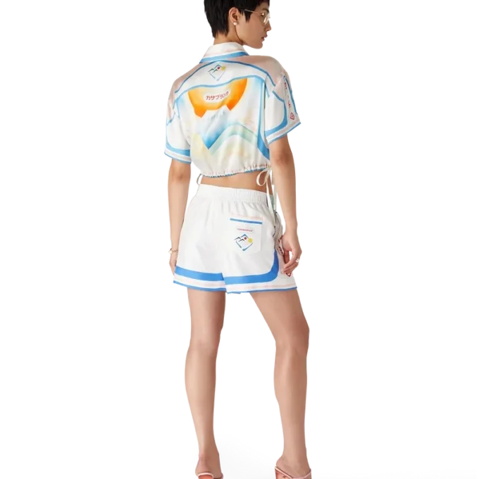 Fuji Dream Kurzarm-Seidenhemd in verkürzter Länge