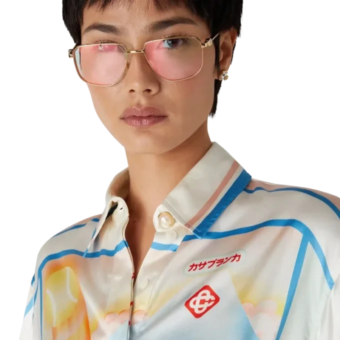 Fuji Dream Kurzarm-Seidenhemd in verkürzter Länge