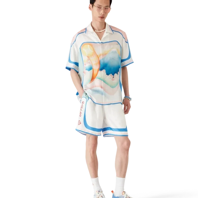 Fuji Dream Kurzarm-Seidenhemd mit Shorts