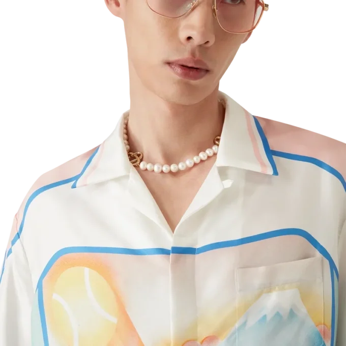 Fuji Dream Kurzarm-Seidenhemd mit Shorts