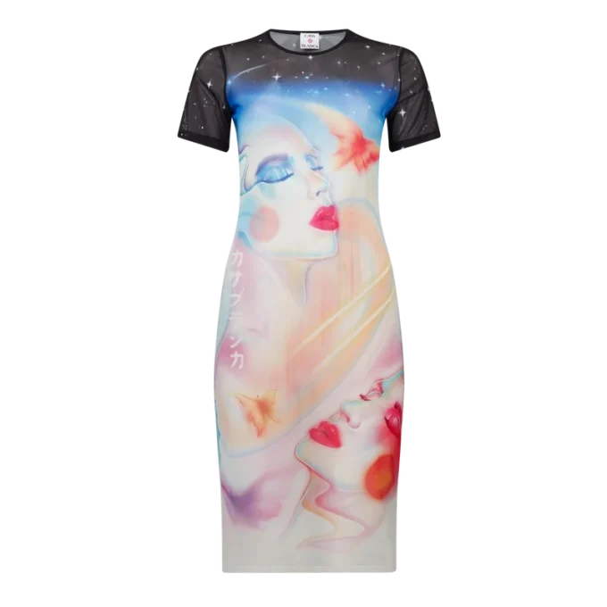 Galactic Connection Mesh-Kleid mit kurzen Ärmeln