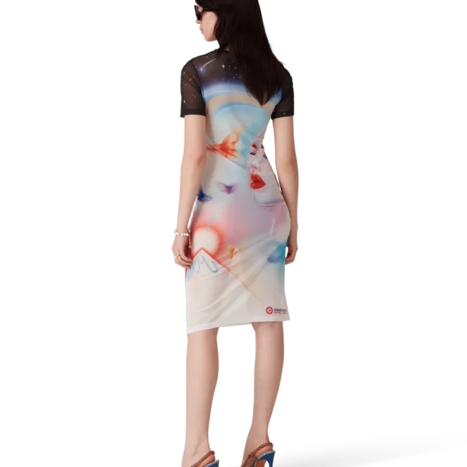 Galactic Connection Mesh-Kleid mit kurzen Ärmeln