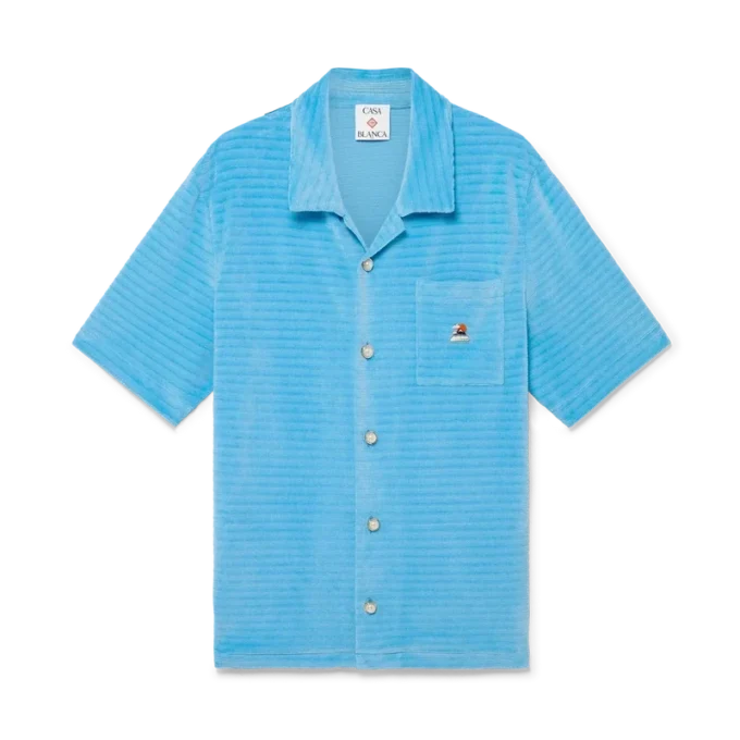 Gestreiftes Kurzarm-Shorts-Hemd aus Velours Gestreiftes Kurzarm-Shorts-Hemd aus Velours