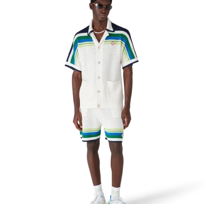 Gestreiftes Kurzarm-Strickhemd Gestreiftes Kurzarm-Strickhemd