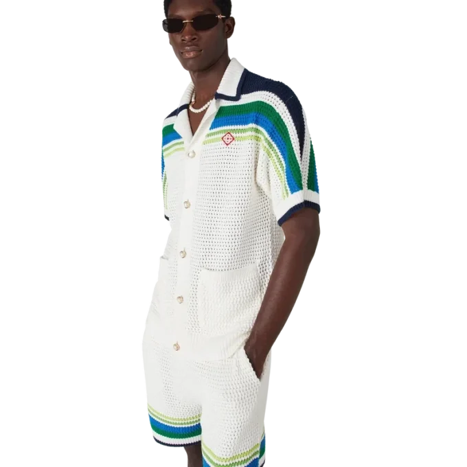 Gestreiftes Kurzarm-Strickhemd Gestreiftes Kurzarm-Strickhemd