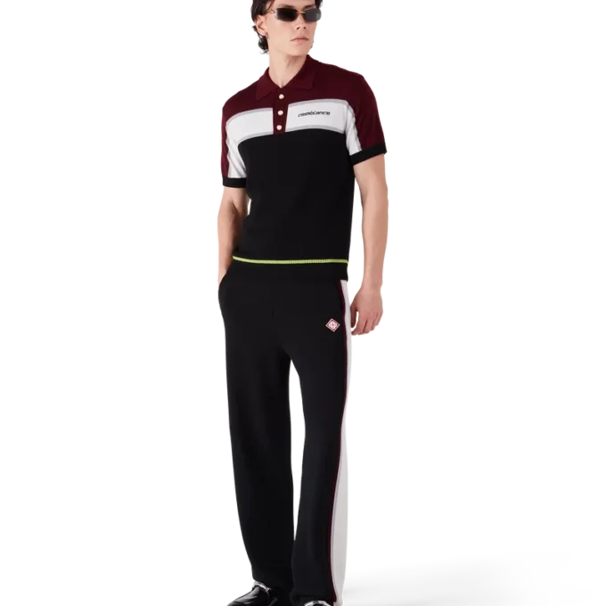Gestreiftes Merino-Strick-Poloshirt Gestreiftes Merino-Strick-Poloshirt