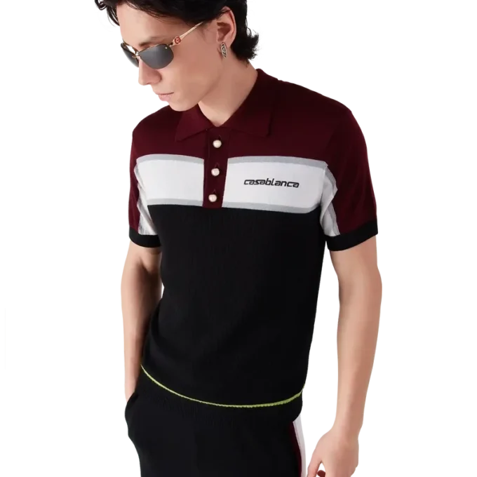 Gestreiftes Merino-Strick-Poloshirt Gestreiftes Merino-Strick-Poloshirt