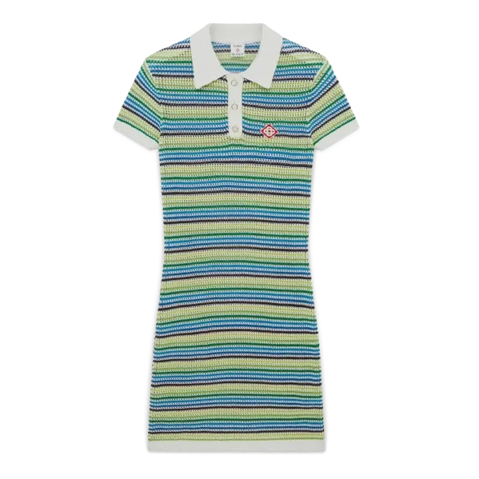 Gestreiftes Midi-Kleid mit kurzen Ärmeln